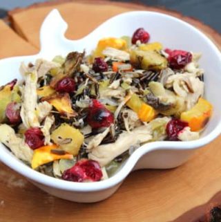 Chicken and Squash Stew with Cranberries in a pumpkin