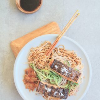 miso salmon with noodles