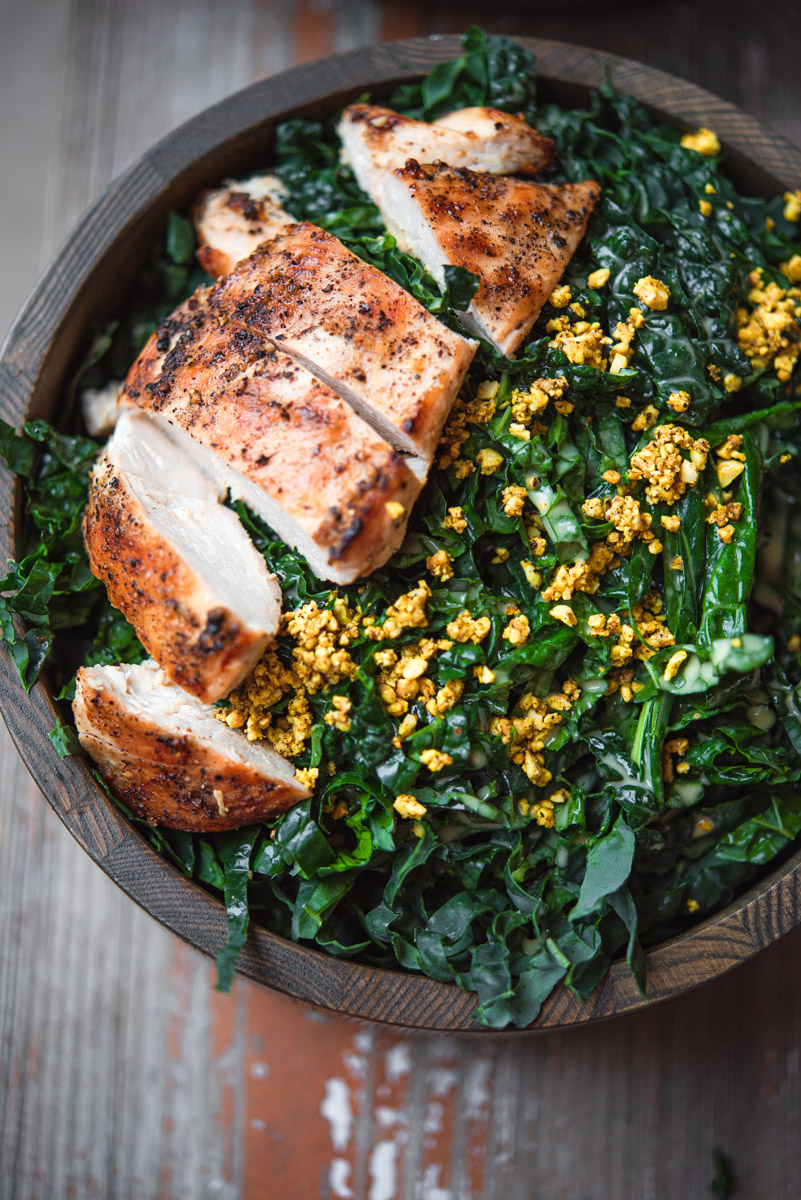 tuscan kale salad with grilled chicken