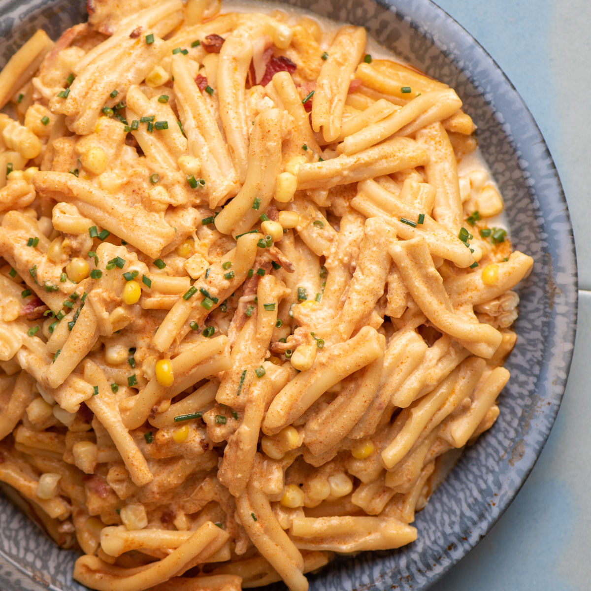 Cream Cheese Pasta with Bacon, Chives, and Corn | The Frayed Apron