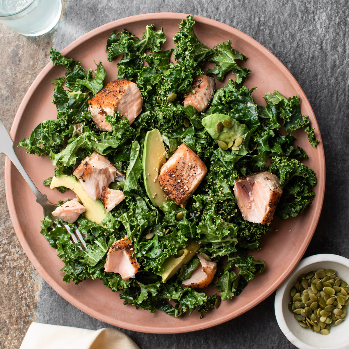 Kale Salad with Pan-Seared Salmon | The Frayed Apron