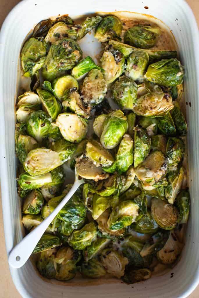 Brussels sprouts with gruyere and parmesan cheese