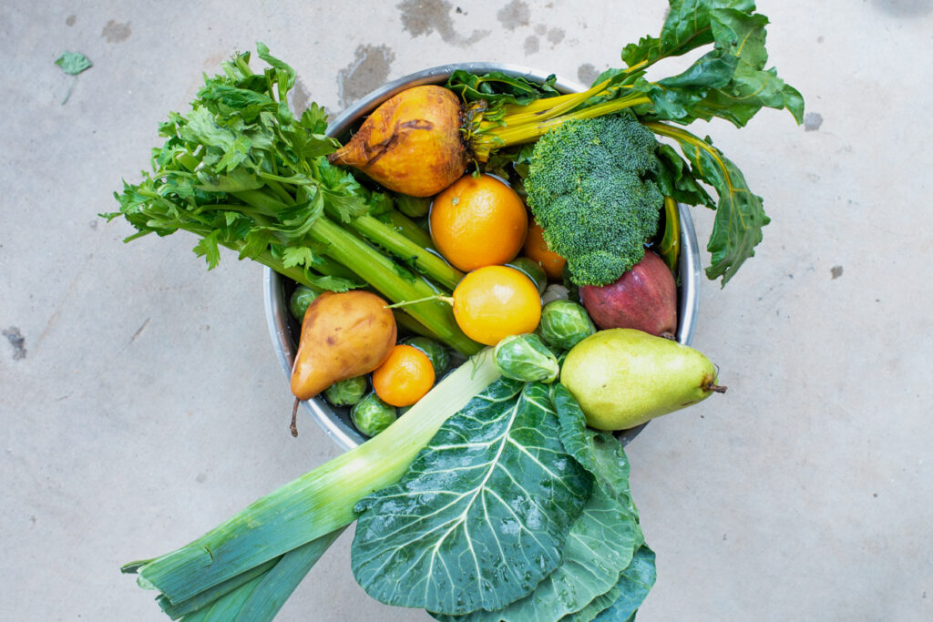 winter fruits and vegetables in bowl