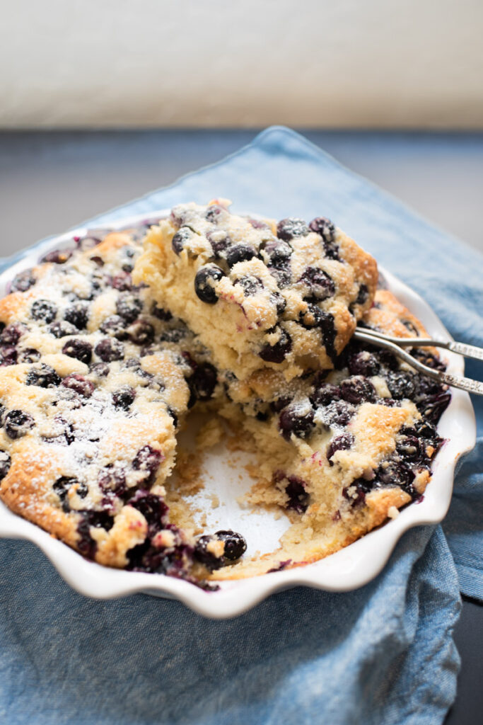 blueberry buckle breakfast cake slice