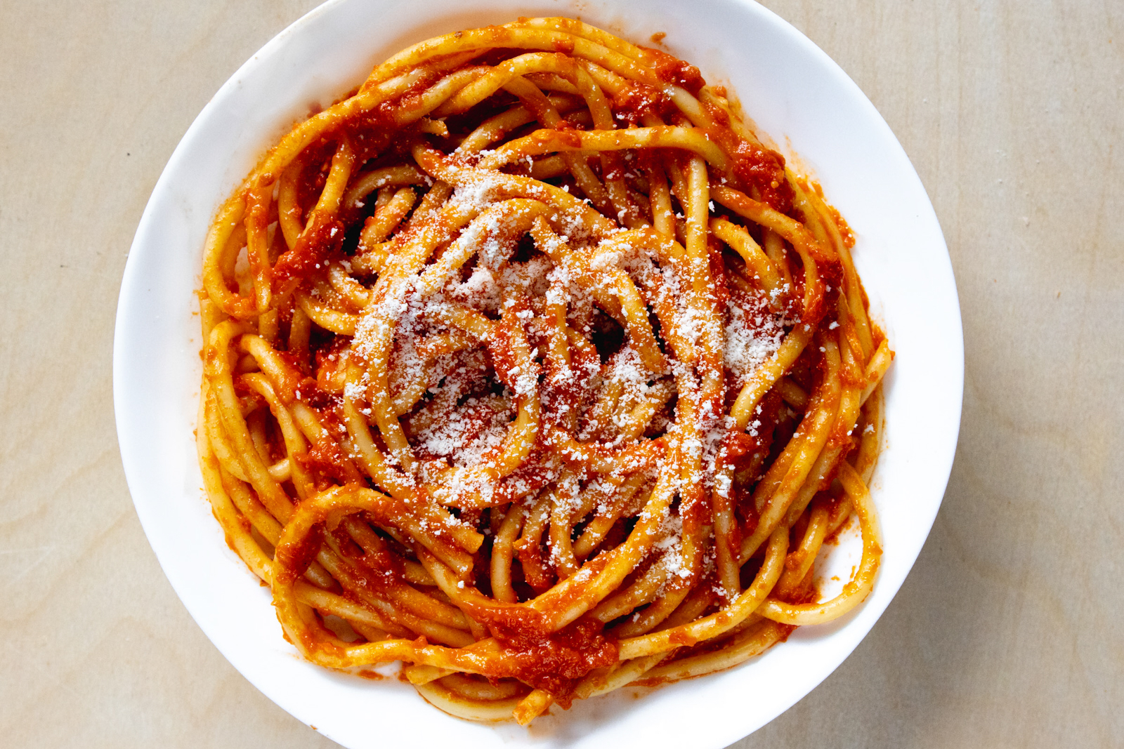 Bucatini with Butter Anchovy Tomato Sauce | The Frayed Apron