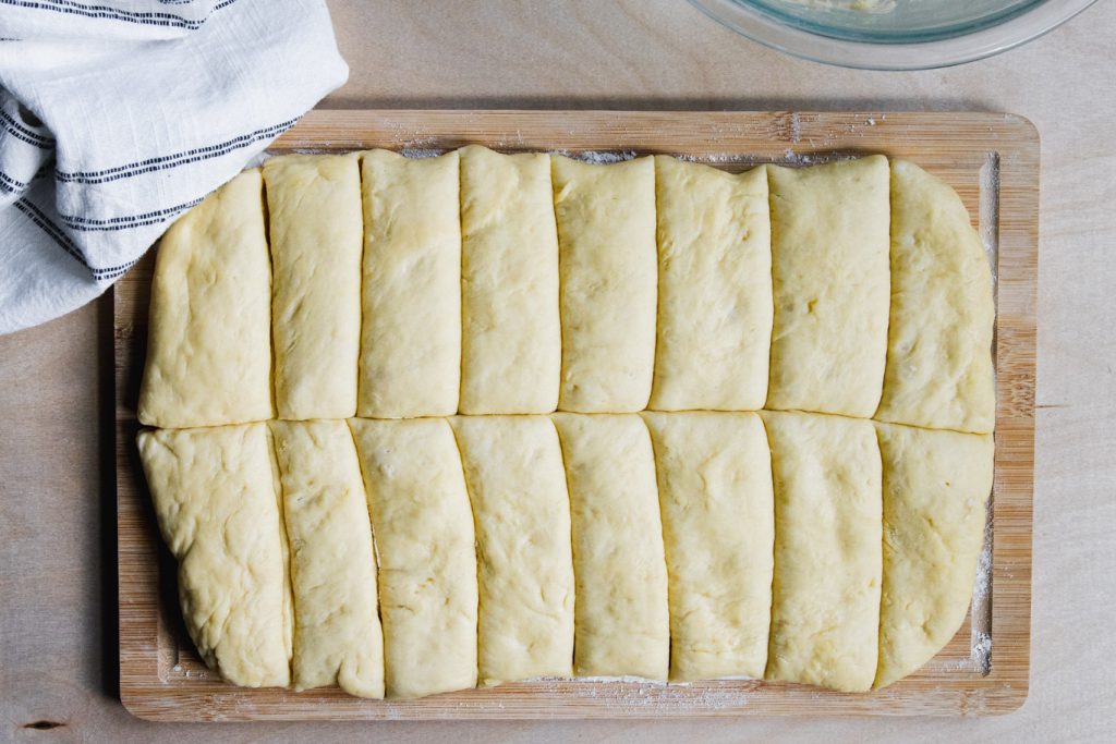 long john donuts cut into rectangles