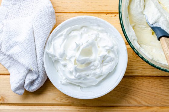 whipped cream beat to medium peaks in bowl