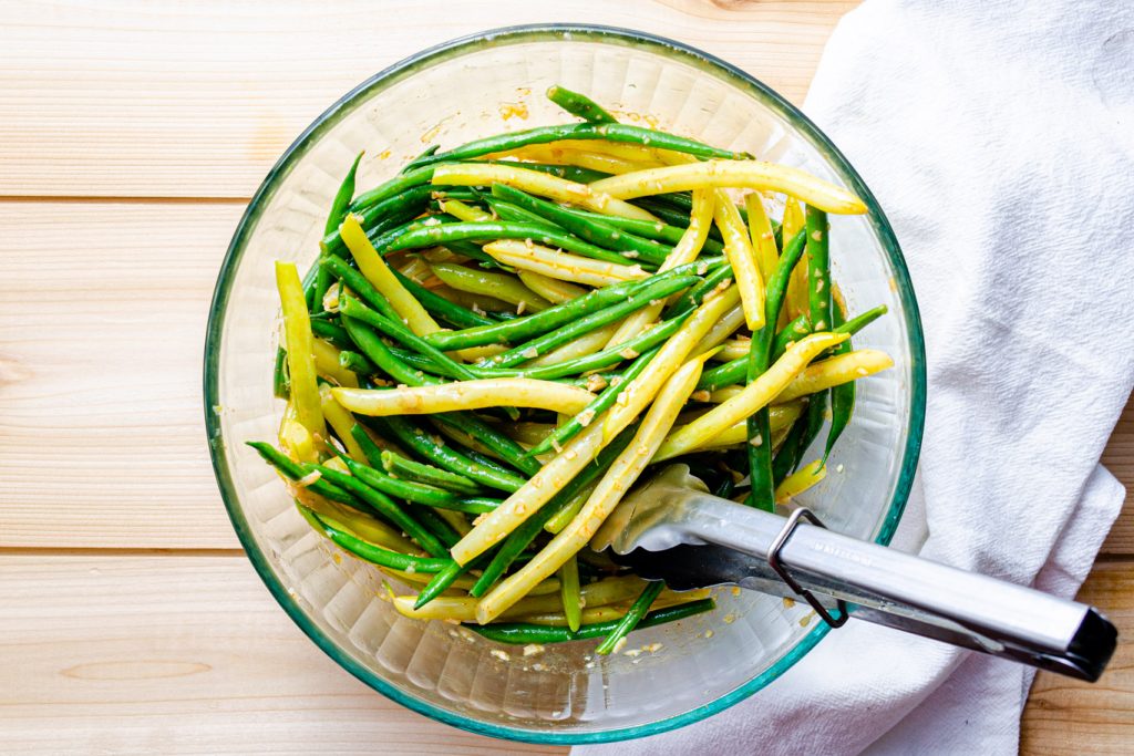 green beans tossed with garlic vinaigrette