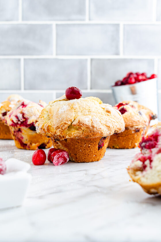 homemade cranberry muffins with big domes