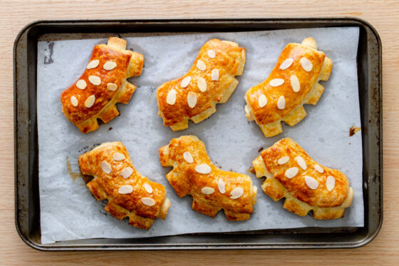 freshly baked bear claws with almonds