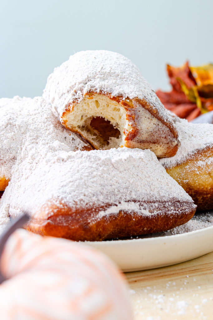 beignets dusted with powdered sugar