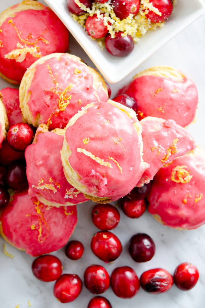 fresh lemon cookies with lemon cranberry glaze