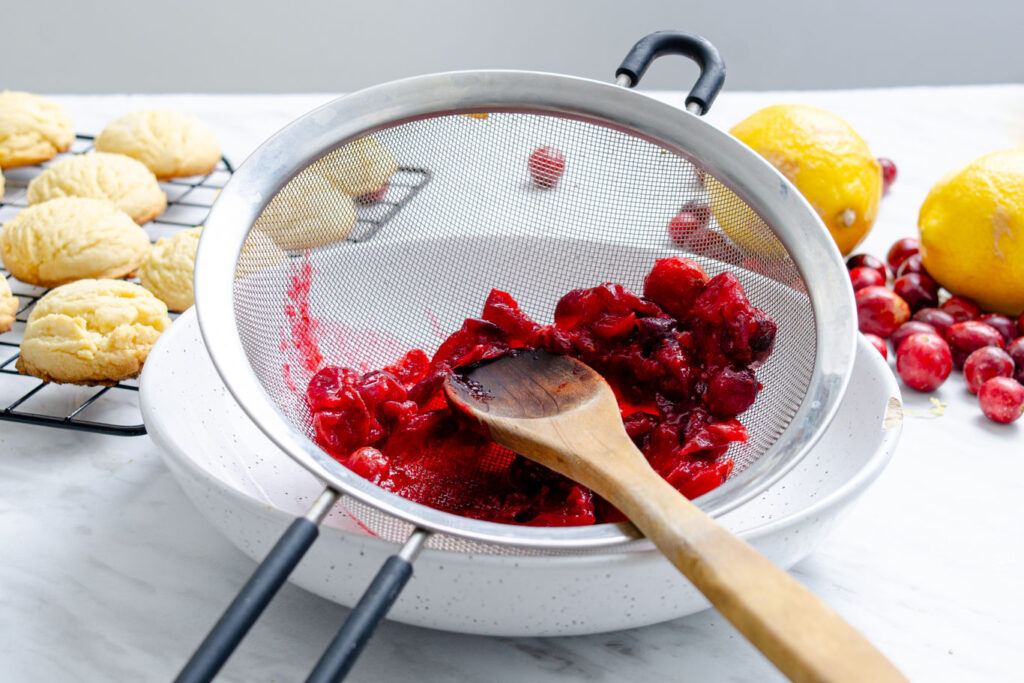 cranberries in strainer
