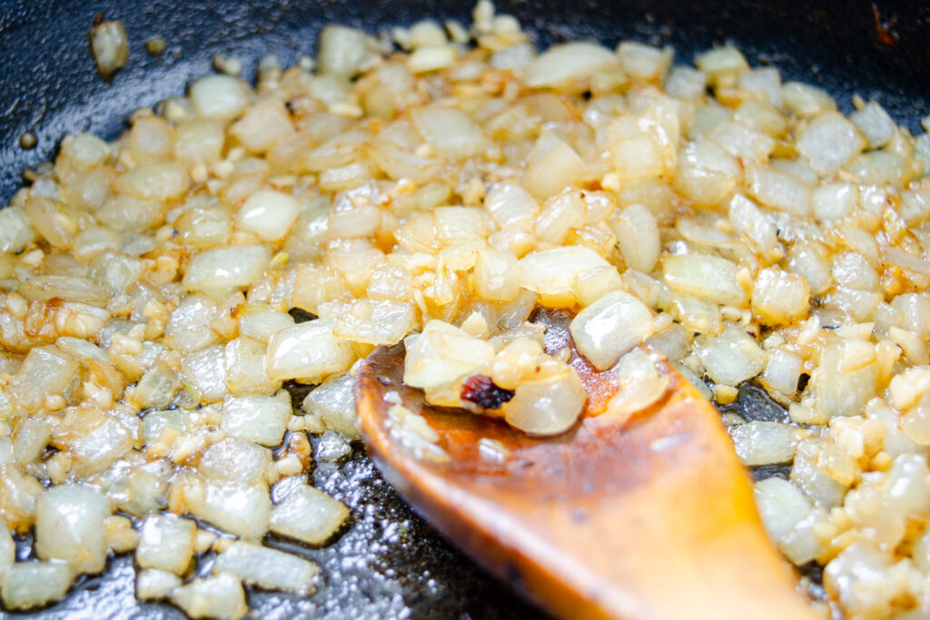 onion and garlic sauteed until soft