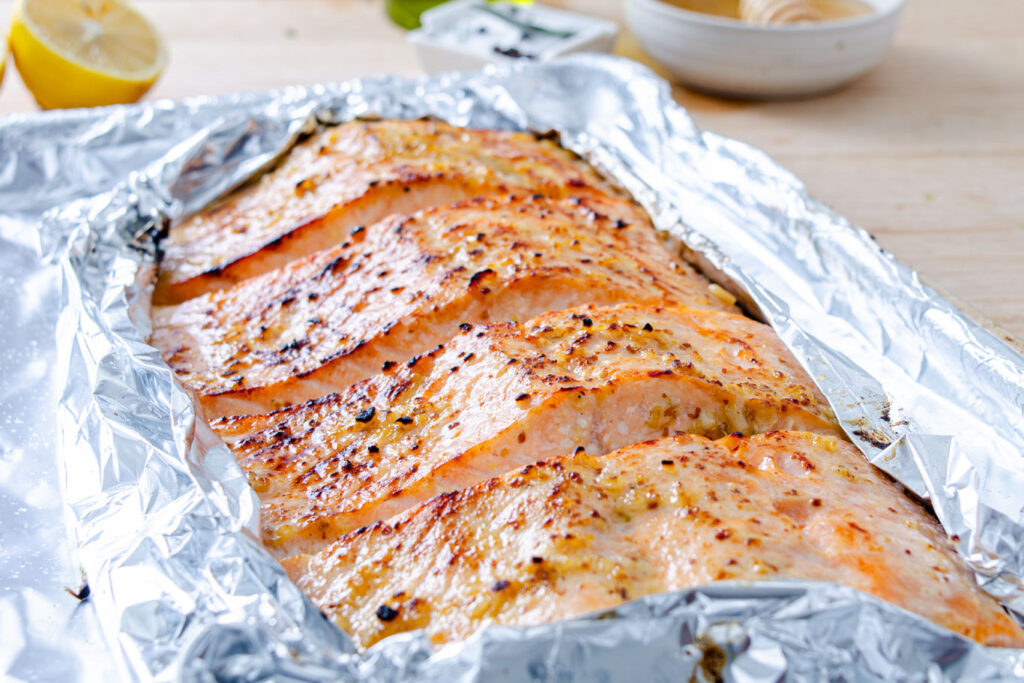 broiled salmon with caramelized honey mustard glaze