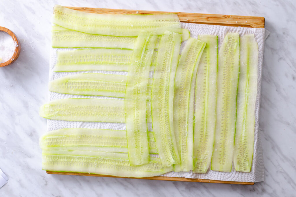 cucumber strips on paper towel