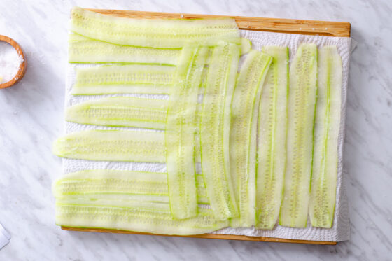 cucumber strips on paper towel