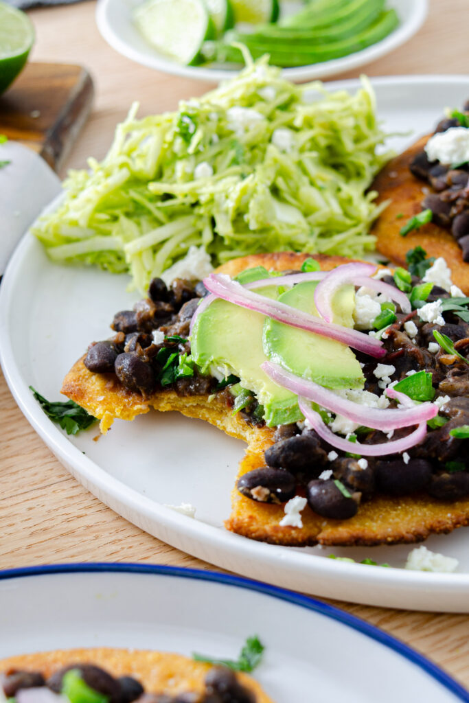 black beans on homemade crispy tortilla