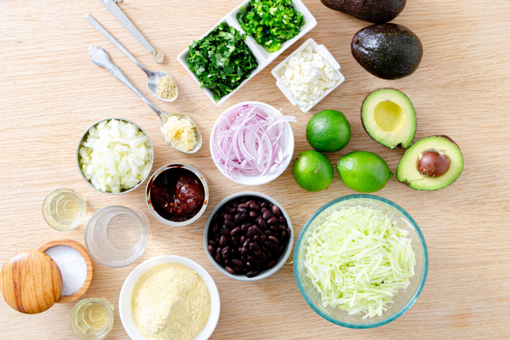 cabbage, black beans, chipotle chile, cotija cheese, lime, cilantro, avocado, garlic, red onion