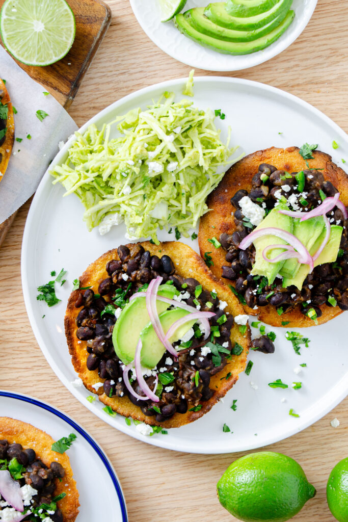 chipotle black bean tostadas with avocado